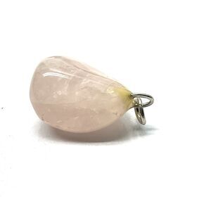Vintage Natural Rose Quartz Pendant w/silver Tone Bail And Chain